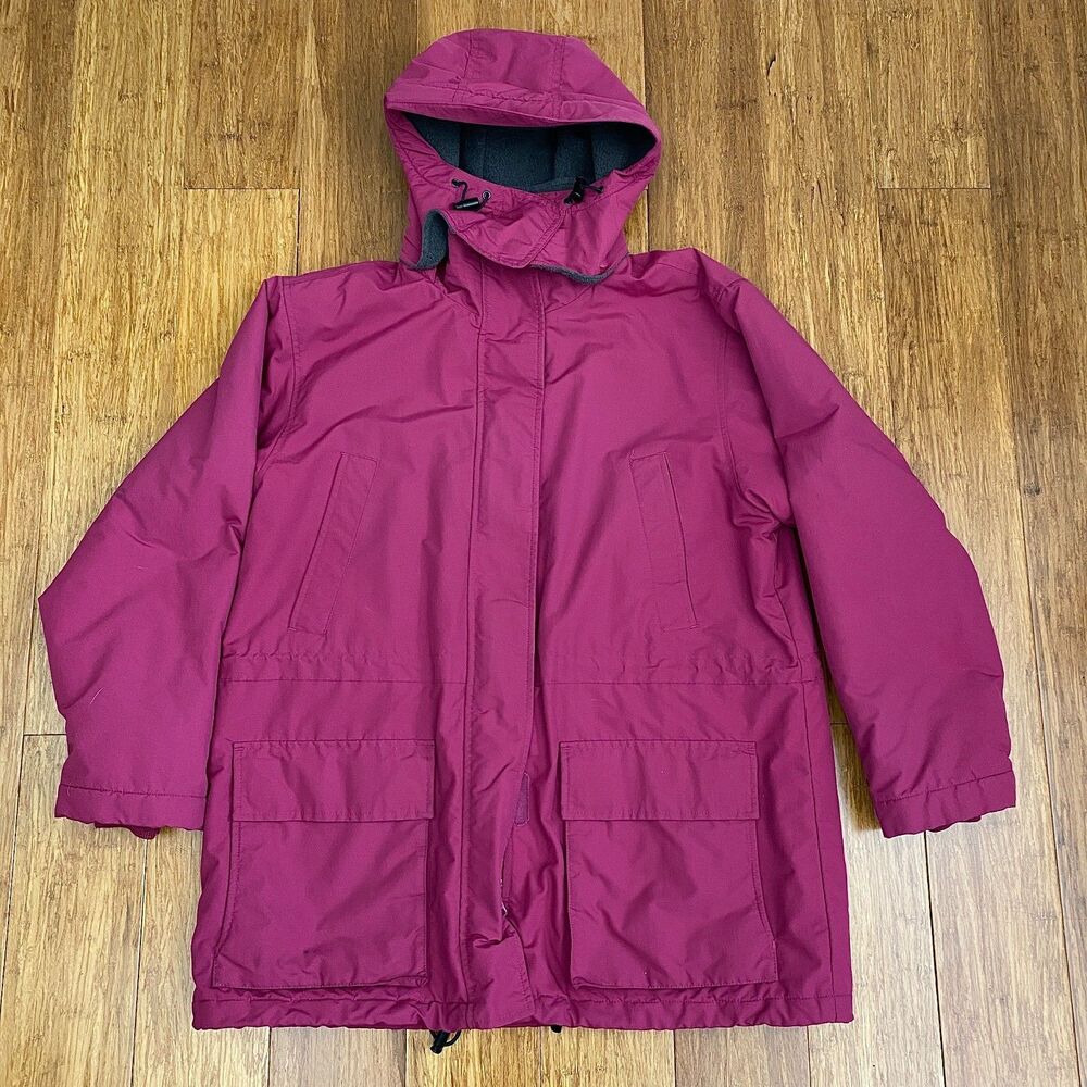 Lands End Winter Coat Womens Petite Large Pink Purple Aircore 200 Hooded Jacket